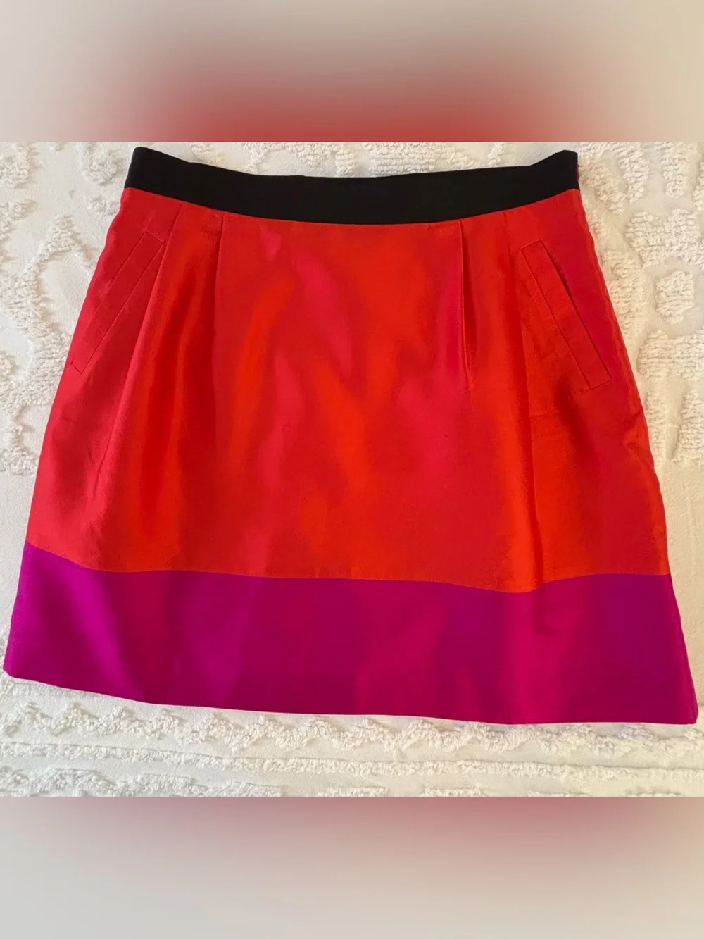 kate spade Skirt Silk Blend Red Pink Black Grosgrain Bow A-Line Pockets lined 12